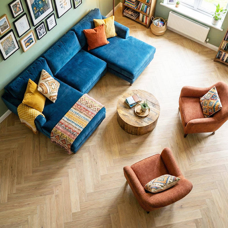 SH Oak 3 Engineered Eternal Herringbone Wood Flooring Family Livingroom