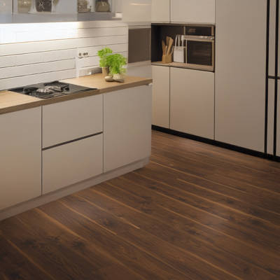 gerbur prime dark walnut laminate flooring in kitchen space