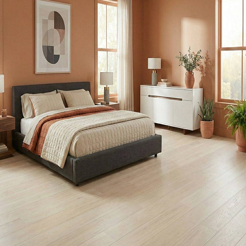 SH Cotton White Engineered Decorum Wood Flooring Bedroom