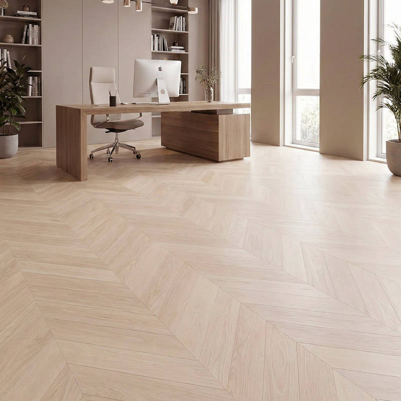 SH Cotton White Engineered Chevron Wood Flooring Office
