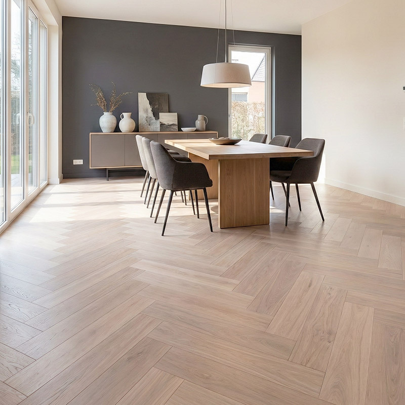 royal parquet classic chalked oak parquet herringbone flooring in boardroom