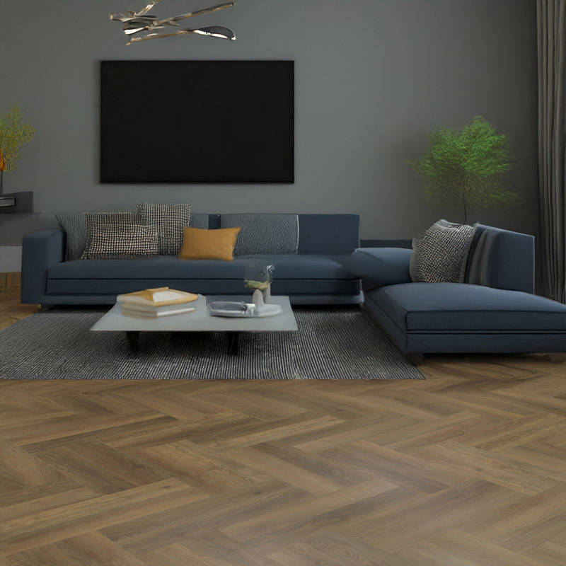 Classic Brown Oak Vinyl Click Herringbone Livingroom