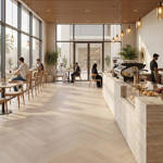 RP Boa Hybrid Herringbone Sandcastle 10 Engineered Wood Flooring Coffee Shop