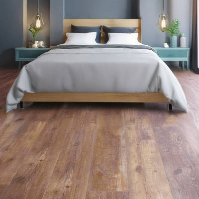 gerbur nature spice hickory luxury vinyl tile flooring in bedroom