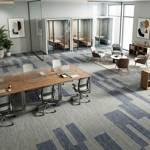 british carpet mills blue and grey irregular patterend carpet in office area