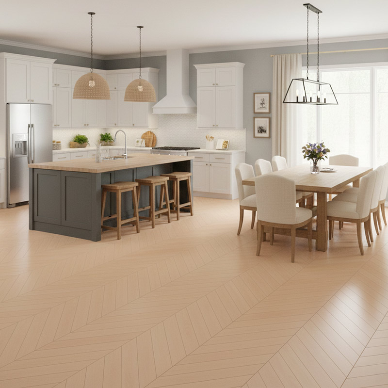 royal parquet chevron classic frosted oak parquet flooring in open plan kitchen