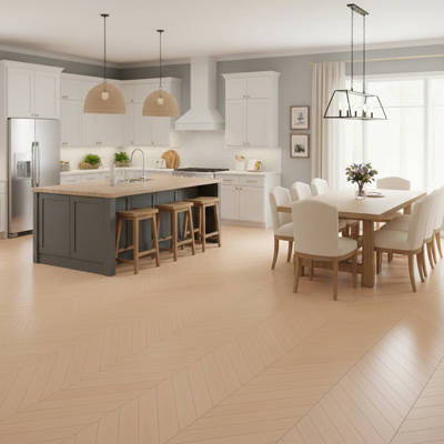 royal parquet chevron classic frosted oak parquet flooring in open plan kitchen
