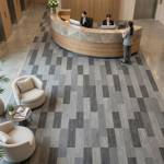 british carpet mills black and grey patterend carpet tiles in open plan reception