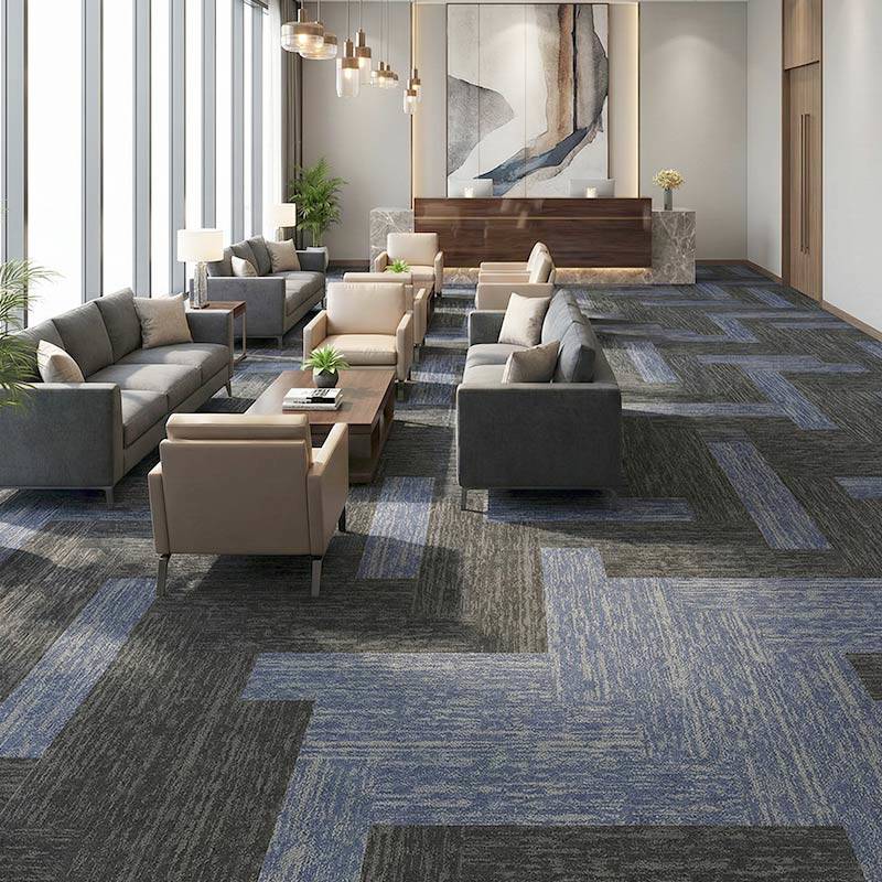 british carpet mills blue and grey zig zag patterend carpet tiles in office