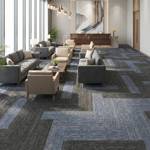 british carpet mills blue and grey zig zag patterend carpet tiles in office