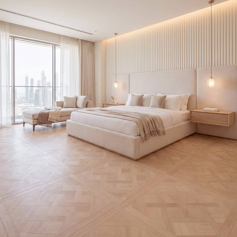 RP Chelsea Square Versailles Heather 12 Parquetry Wood Flooring Bedroom
