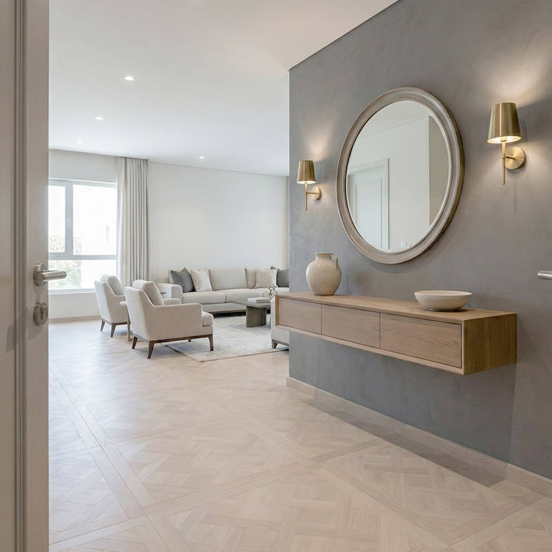 RP Chelsea Square Versailles Steel 22 Parquetry Wood Flooring Cafe Villa Entrance Living Room