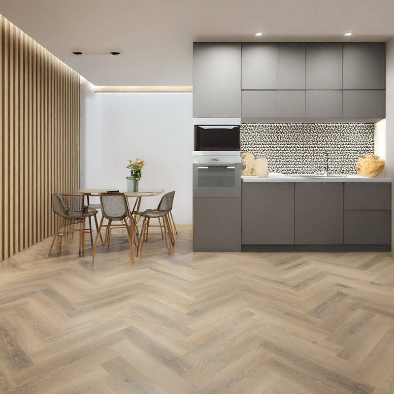 Desert Grey Oak Vinyl Click Herringbone Kitchen