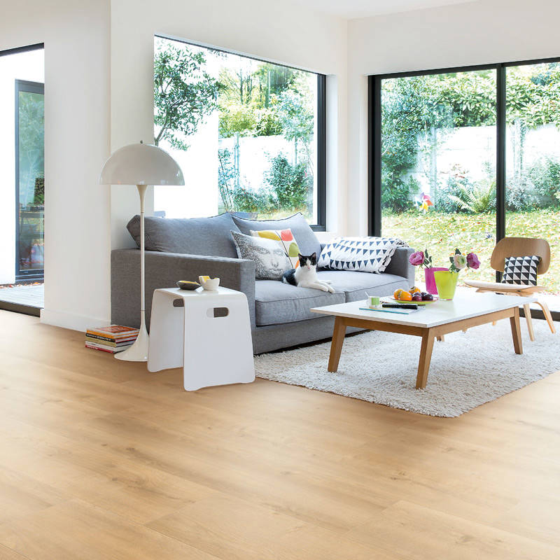 gerbur ultra natural blond oak laminate flooring in lounge area