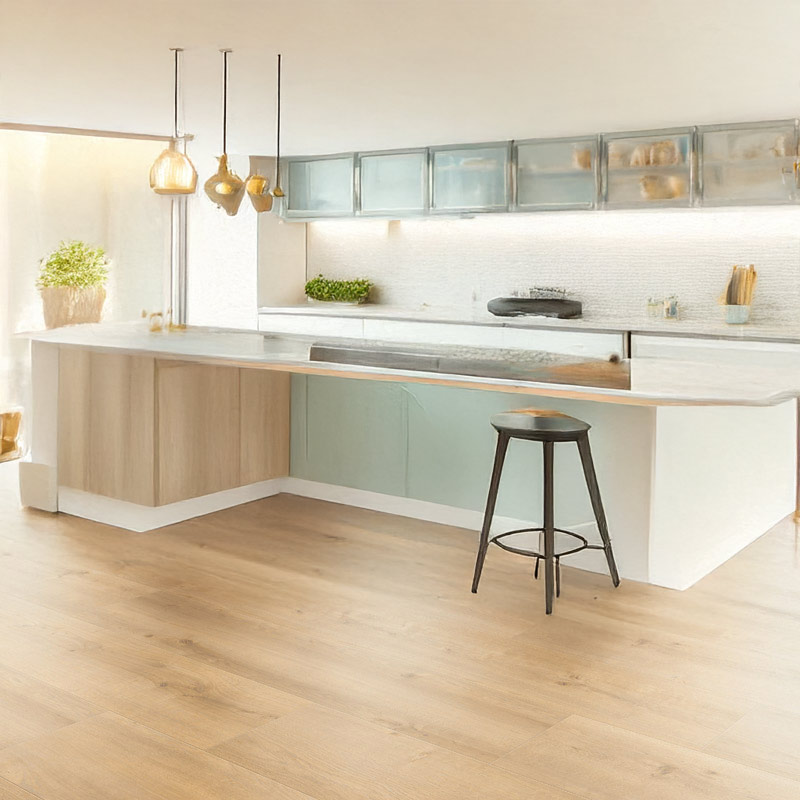 gerbur ultra natural blond oak laminate flooring in kitchen