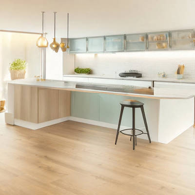 gerbur ultra natural blond oak laminate flooring in kitchen