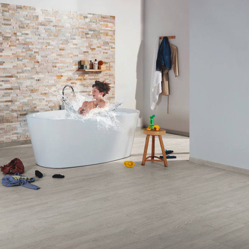 classic oak grey laminate flooring in bathroom