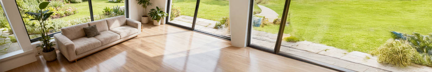 wood flooring in an open plan living space