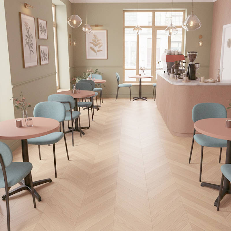 RP Chevron Butterscotch 19 Engineered Wood Flooring Coffee Shop