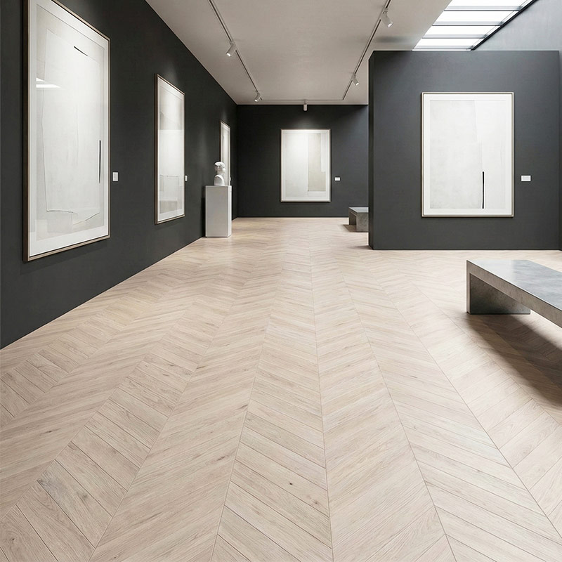 royal parquet chevron classic linen wood parquet flooring in art gallery