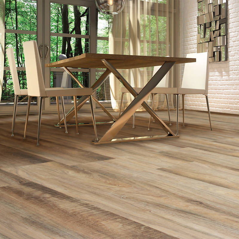 spc engage gerbur smoked oak coffee stone plastic composite floor in dining space