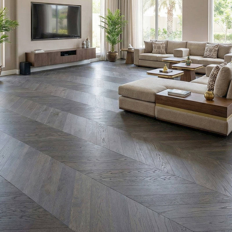 SH Charcoal 10 Engineered Wood Flooring Chevron Living Room