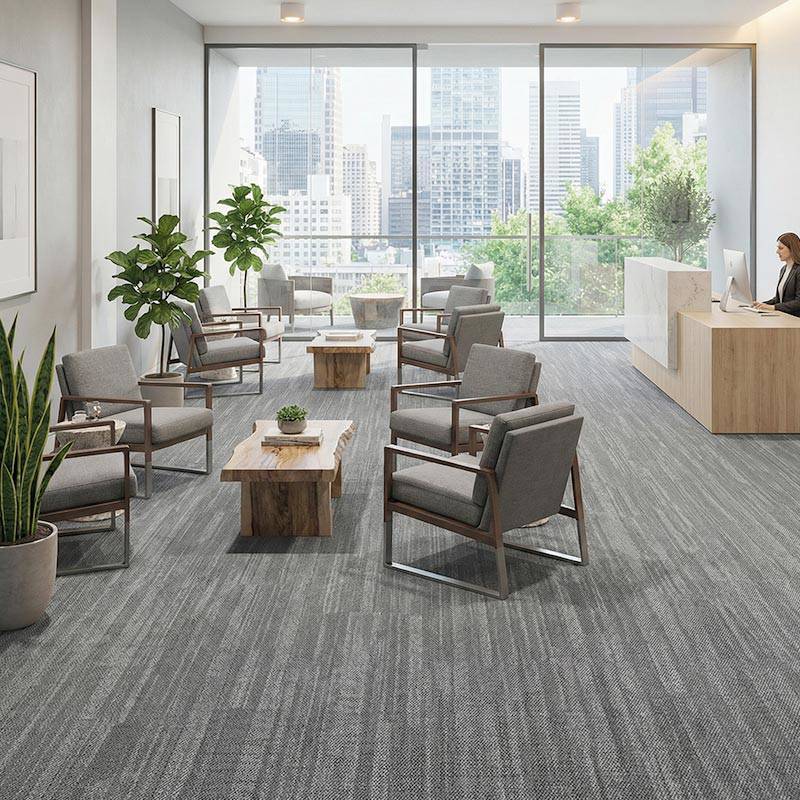 british carpet mill dark grey autumn patterned carpet tiles in high rise office