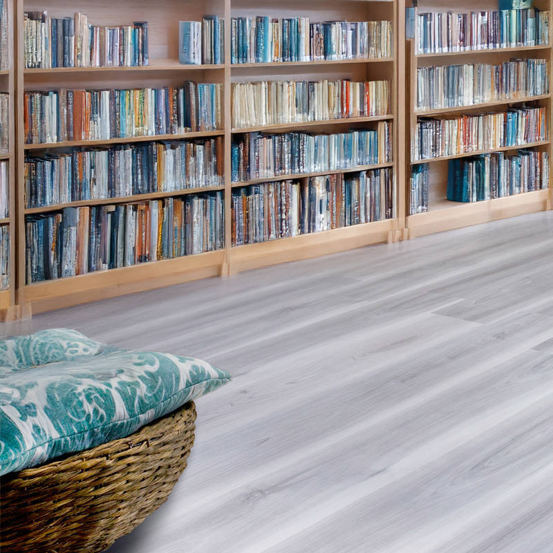 spc engage gerbur oak grey stone plastic composite floor in home library