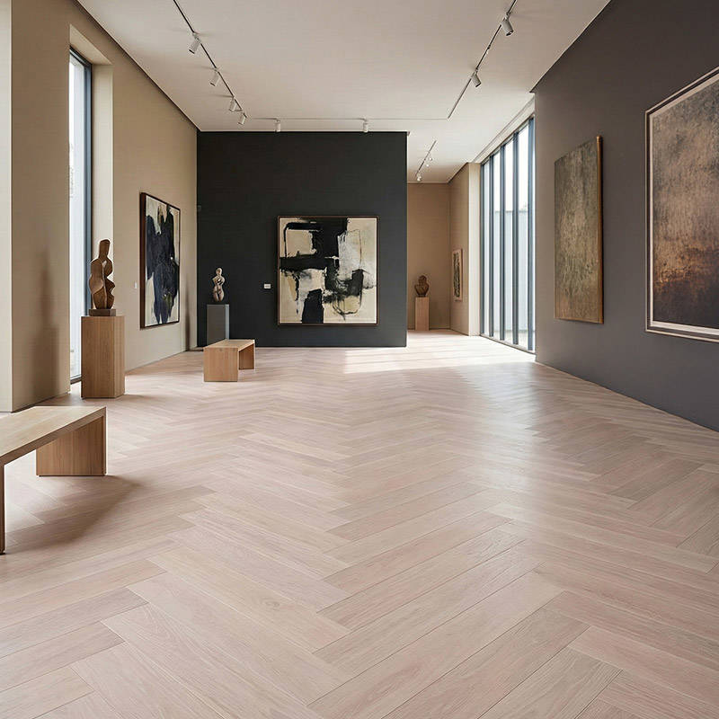 royal parquet classic chalked oak parquet herringbone flooring in art gallery