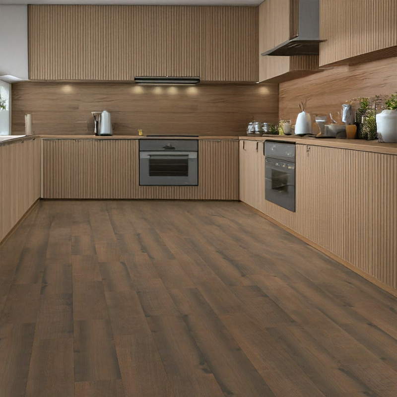 gerbur ultra medieval brown oak laminate flooring in spacious kitchen