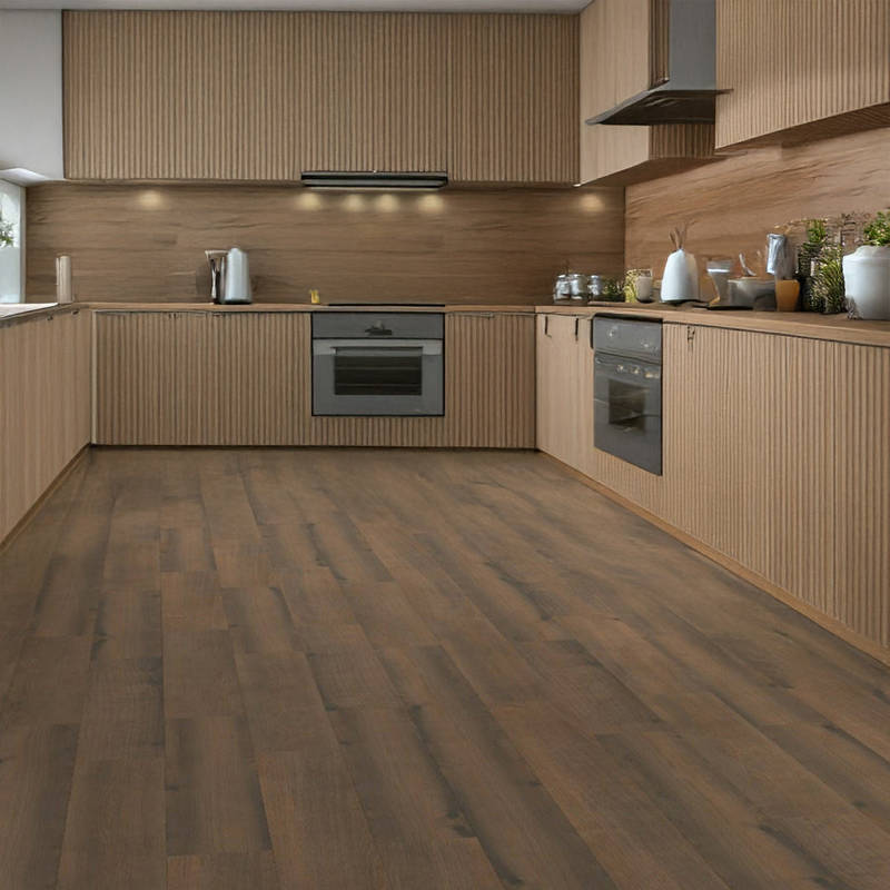 gerbur ultra medieval brown oak laminate flooring in spacious kitchen