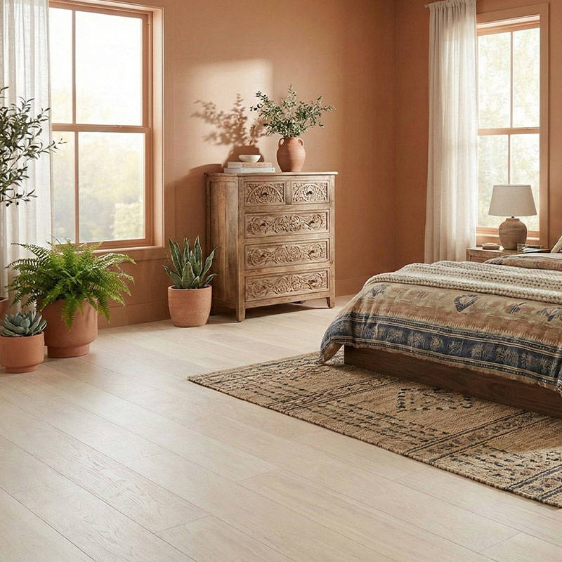 SH Cotton White Engineered Pinnacle Wood Flooring Bedroom
