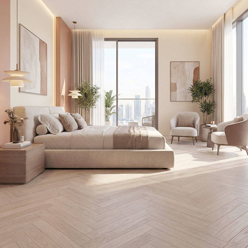 RP Herringbone Dove 14 Engineered Wood Flooring Bedroom