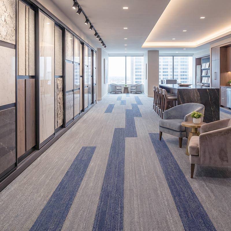 british carpet mills autumn blue and grey carpet in reception lobby