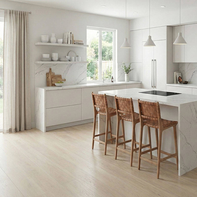 SH Cotton White Engineered Pinnacle Wood Flooring Kitchen Interior