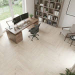 SH Cotton White Engineered Eternal Herringbone Wood Flooring Office