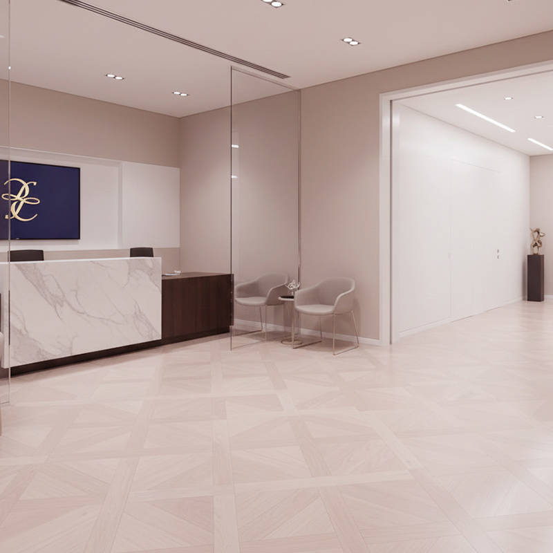 RP Chelsea Square Lush Square Tundra 08 Reception Parquetry Wood Flooring