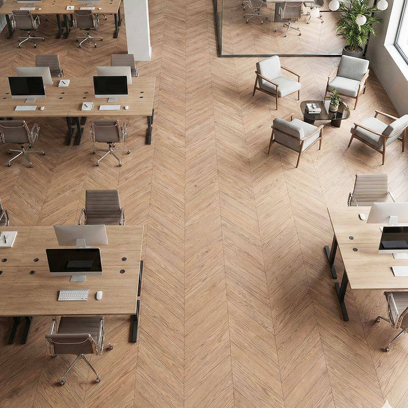 SH Castle Brown 06 Engineered Chevron Wood Flooring Office