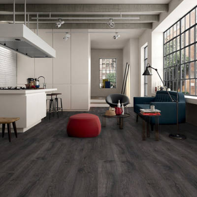 gerbur ultra raven oak laminate flooring in open plan space