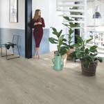 QS Pulse Cotton Oak Warm Grey Vinyl Click Flooring Woman Plants Flowers
