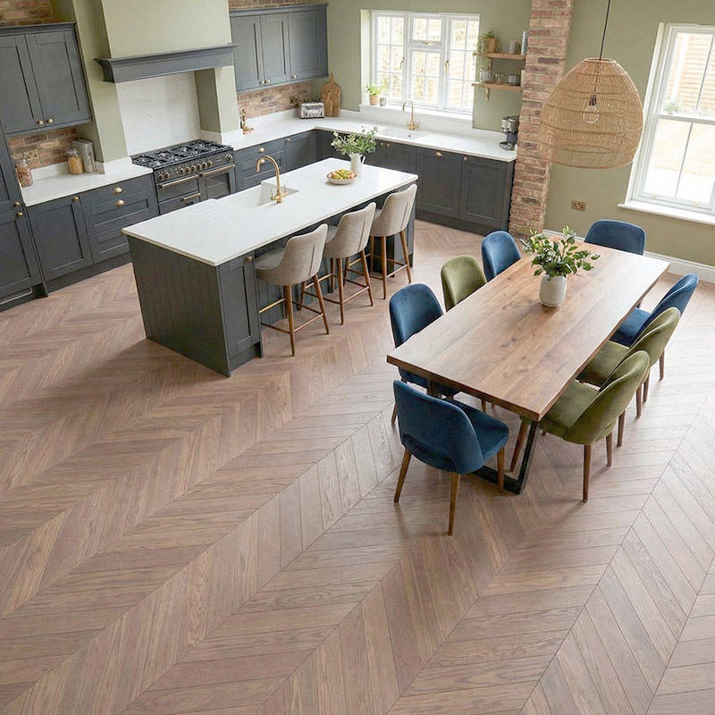 SH Castle Chocolate 07 Engineered Wood Flooring Chevron Kitchen Dinning