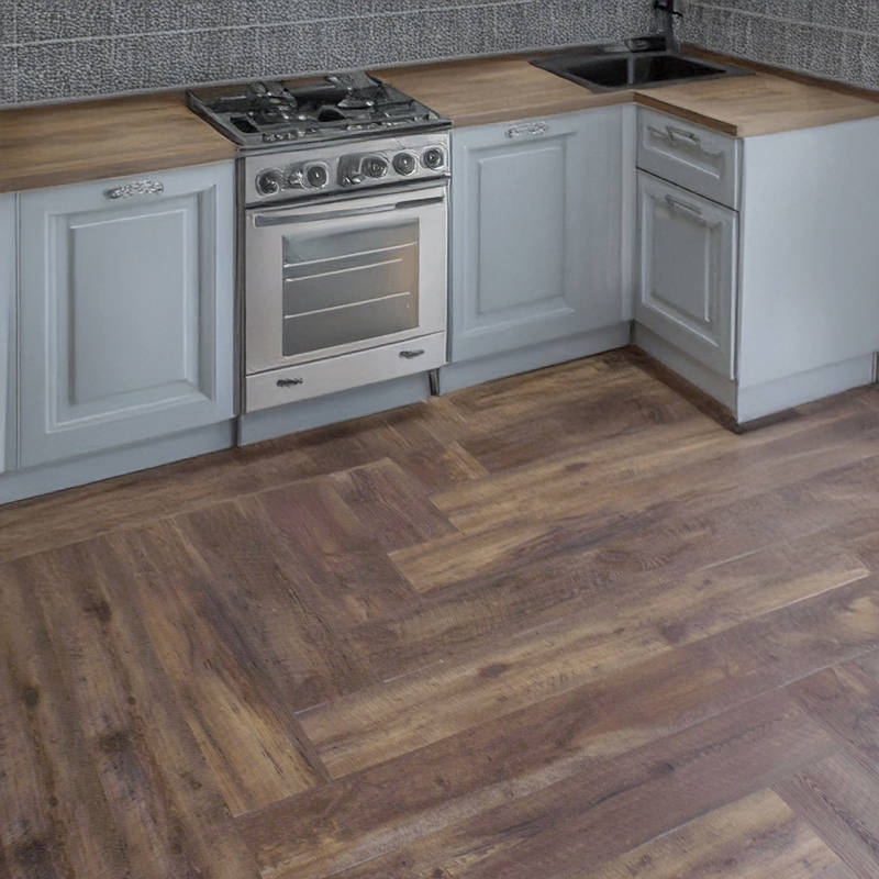 gerbur nature spice hickory luxury vinyl tile flooring in kitchen