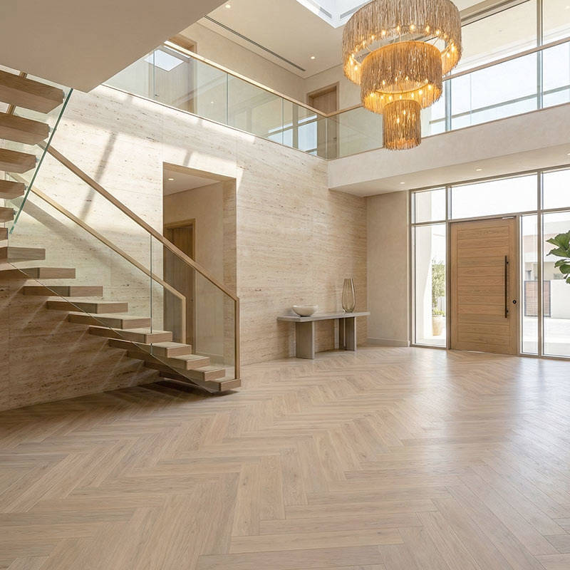 RP Boa Hybrid Herringbone Sandcastle 10 Engineered Wood Flooring Villa Entrance Foyer