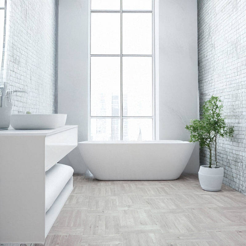 Gerbür Classic Gray Oak Vinyl Click Herringbone Bathroom