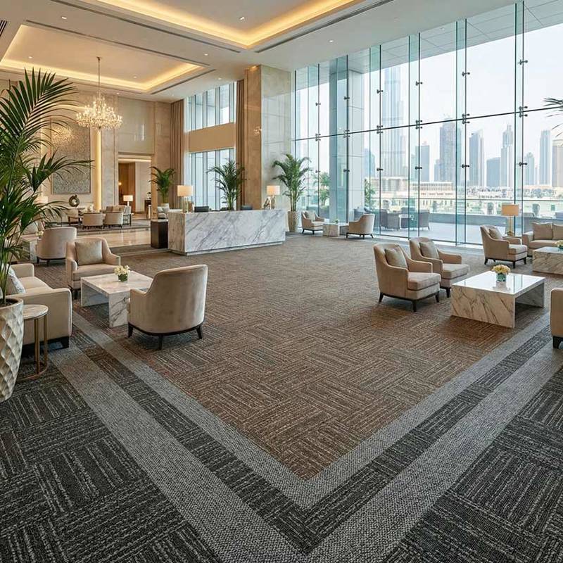 british carpet mills casini 579 carpet tiles in hotel lounge