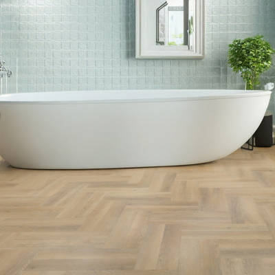 Desert Grey Oak Vinyl Click Herringbone Bathroom