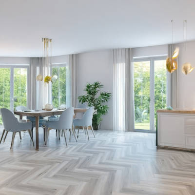 Soft Classic Oak Vinyl Click Herringbone Dining Room