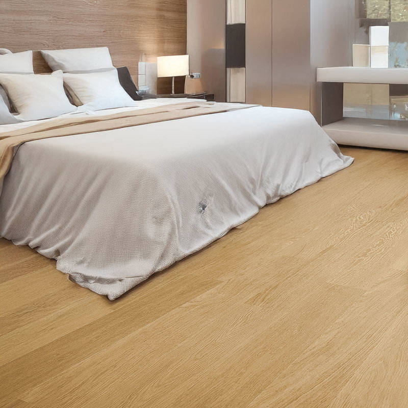 eligna quick step natural varnished oak laminate floor in modern bedroom