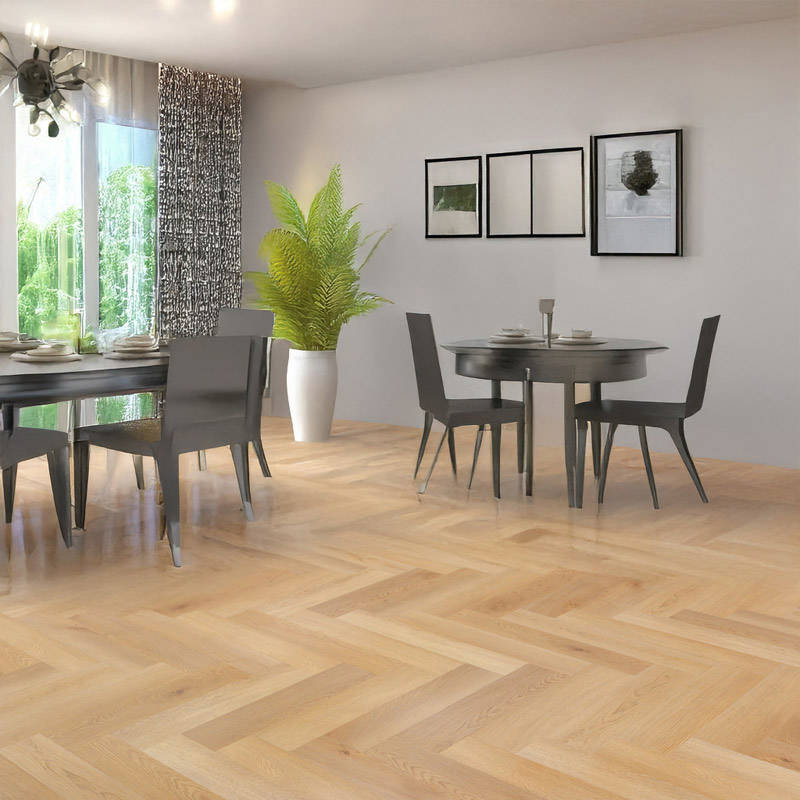 Classic Dark Oak Vinyl Click Herringbone Diningroom