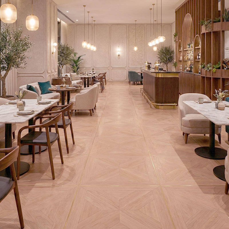RP Chelsea Square Gilded Lines New Cinnamon 21 Cafe Sitting Area Parquetry Wood Flooring